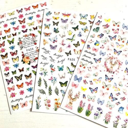 10PCS Color Butterfly Nail Art Sticker Flower Leaf Nail Art Slider Letter Leopard Nail Art Decoration Applique Blue Colorful Nai