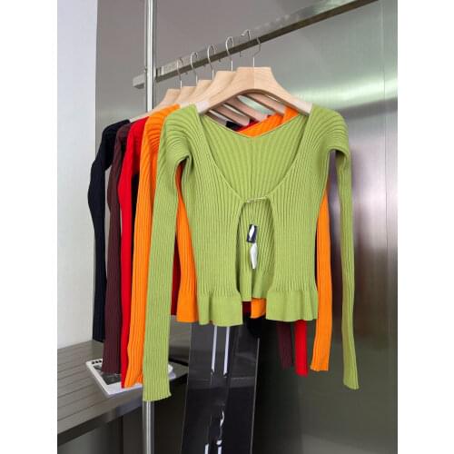 2021 new Fashion Womens long-sleeved bottoming shirt with exposed soft waxy thin knit lining