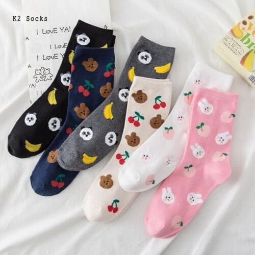New Kawaii Bear Banana Fashion Tube Socks Cotton Harajuku Japanese Simplicity Fruit Panda Funny Soft Happy Men and Women Socks