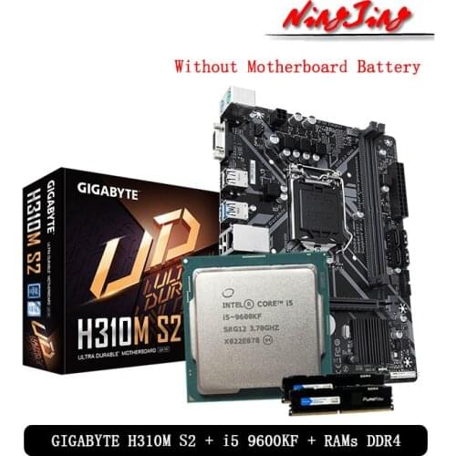Intel Core i5 9600KF CPU + Gigabyte GA H310M S2 2.0 Motherboard + Pumeitou DDR4 8G 16G 2666MHz RAMs Suit LGA1151 Without cooler