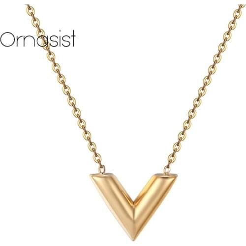 Simple Titanium Steel Jewelry Necklace Geometric V Shape Letter Clavicle Chain Gold Silver Color Charm Lady Jewelry