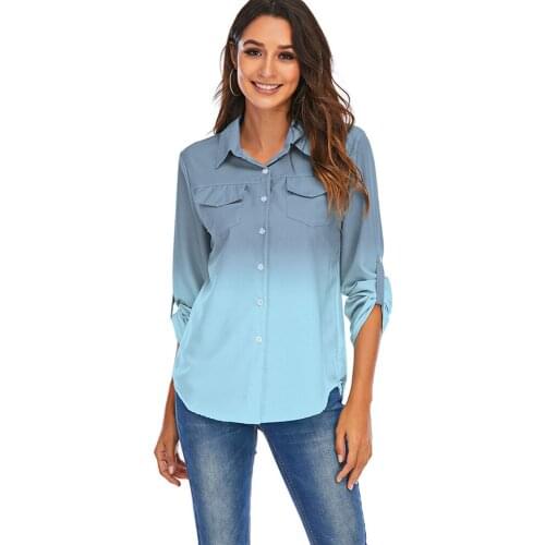 S-5XL Spring Women Blouse Female Gradients Shirt Tops Long Sleeve Casual Turn-down Collar OL Style Women Loose Blouses Plus Size