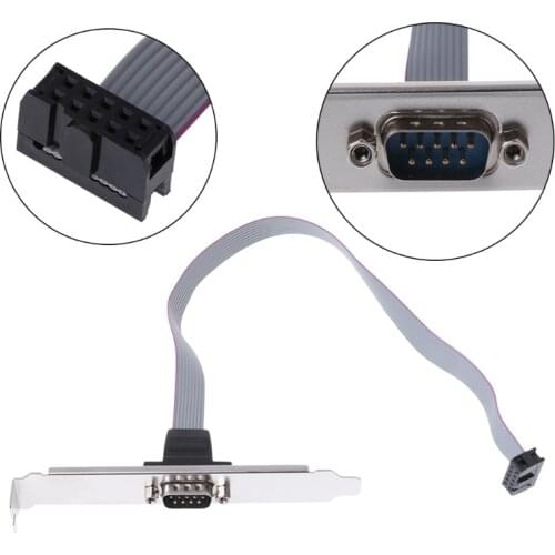 Serial 9 pin DB9 RS232 Motherboard Com Port Ribbon Cable Connector Bracket New