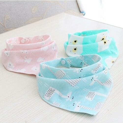 Newborn Baby Bibs Animal Pattern Snap Fastener Bandana Bib Burp Cloth for Infant Adjustable Children Toddler Saliva Towels Scarf