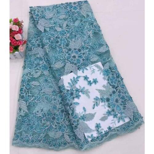 High Quality African Mesh Lace Fabric Nigerian Sequins Beads Craft Tulle Embroidery Sewing Supplies Party Wedding Dress 5 Yards