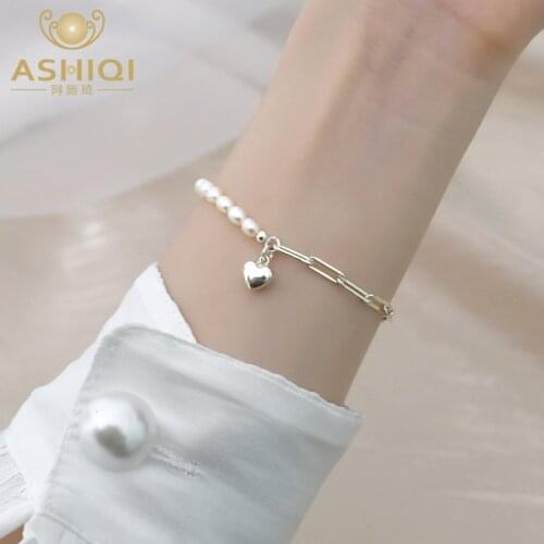 ASHIQI Natural freshwater pearl necklace 925 sterling silver stitching Bracelet jewelry for women
