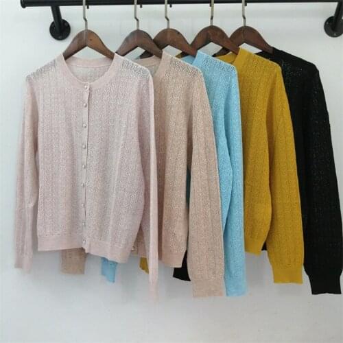Women Sweater 2021 Early Autumn Hollow Wool Soft Round Neck Long Sleeve Sweater