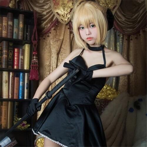 Women Anime FGO Zero Fate Black Dress Fate Stay Night Saber Alter Arturia Pendragon Cosplay Costume Halloween Costume for Women