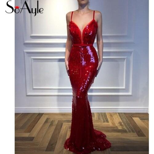 SoAyle Sequin Red Evening Dresses Sexy Long Dresses for Women Plus Size Formal Elegant Gowns Spaghetti Straps Bling Bling Dress