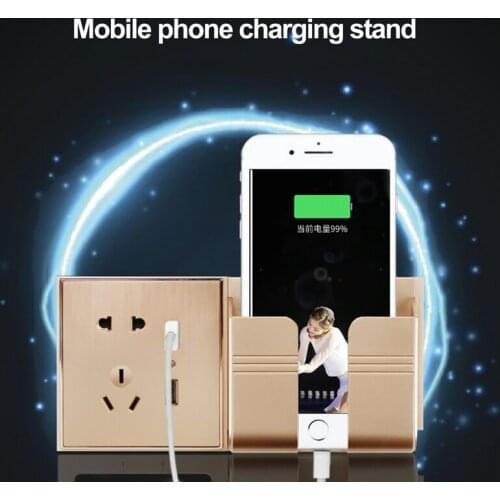 1pc Universal Wall Mounted Mobile Phone Holder Remote Control Mounted Plug Wall Bedside Charging Multifunction Stand Holder