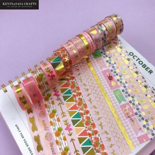 11pcs/set Foil Washi Tape Set Lovely Pink Decoration Material Masking Tape School Suppliers Stationery By Kevin&sasa Crafts