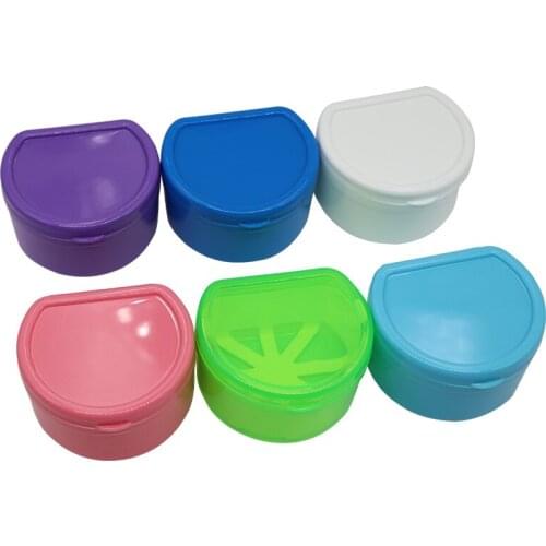 6 Colors Oral Care Tooth Denture Bath Box Case With Hanging Net Dental False Teeth Storage Box for Teeth Whitening