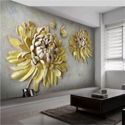 Beibehang Custom wallpaper European 3D photo mural embossed golden chrysanthemum butterfly background wall painting 3d wallpaper