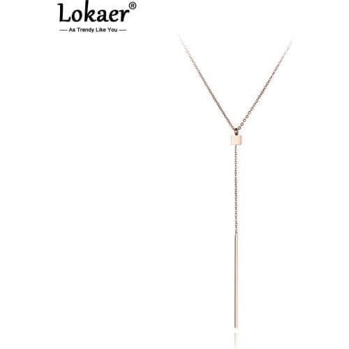 Lokaer Bohemia Stainless Steel Squares Strips Pendant Necklaces Jewelry Rose Gold Chain Chokers Necklace For Women Girls N19007