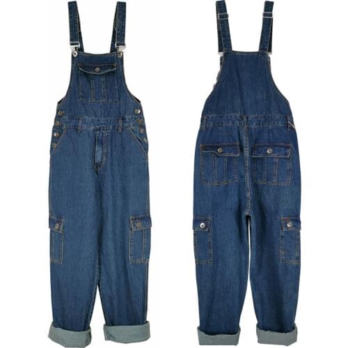Large Size 28-50 2021 Loose Jeans Men Overalls Bib Denim Jumpsuits Straight Classic Multi Pocket Wide Leg Pants Blue Trousers