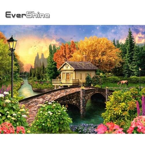 EverShine Diamond Painting Landscape Cross Stitch Diamond Mosaic Sunset Picture Rhinestones House Home Decor Handmade Hobby Gift