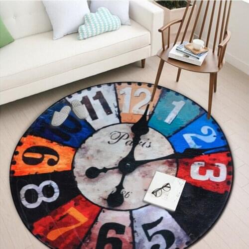 European Retro Round Wall Clock Rug Living Room Soft Velvet Childrens Bedroom Floor Mats and Area Carpet Computer Chair Mat