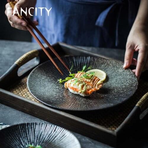 FANCITY Creative Household Western Tableware Gradient Retro Striped Underglaze Color Plate Dish Plate