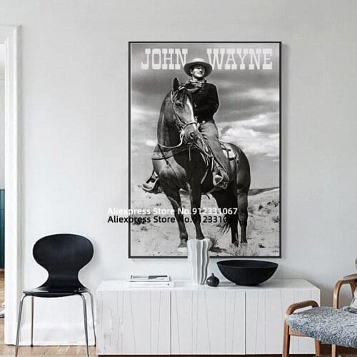 HD Print History Celebrity John Wayne Cowboy On Horse Portrait Canvas Painting Print Wall Art Picture for Living Room Decor