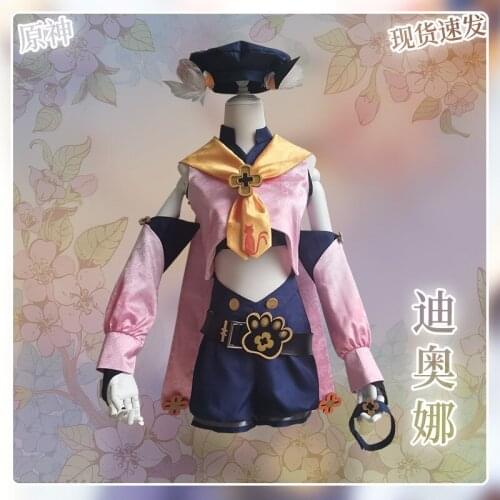 Game Cosplay for Girls Genshin Impact Diona Costume Bartender Clothes Anime Cat Tail Ears Accessories Set Project Tops Vest Hat