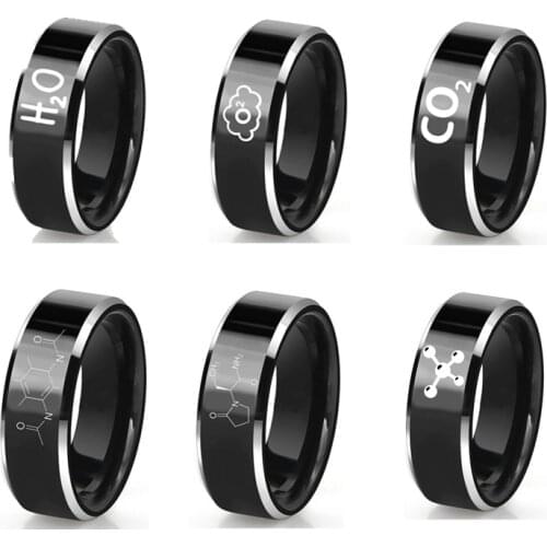 Chemical Formula Engraved Ring 8mm Black Tungsten Rings H2O Water CO2 O2 Special Unique Ring
