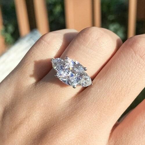 Luxury 925 Sterling Silver 3.5Ct Cushion Cut Three Stone Engagement Wedding Ring Anniversary High-End Jewelry