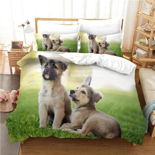 Cartoon Dog Down Bed Cover Pillowcase Dog Duck Deluxe Bedding Set 2/3 Queen King Multi-size for Boys and Girls Home Textile