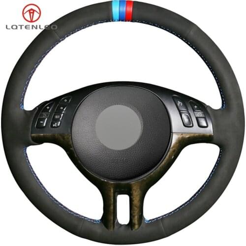 LQTENLEO Black Suede DIY Car Steering Wheel Cover for BMW 3 Series E46 2000-2006 5 Series E39 2000-2003 E53 X5 Z3 E36 2000-2002