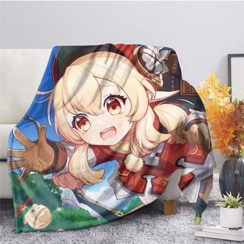 Cute Cartoon Anime Fleece Blankets Hot Game Genshin Impact Klee Printed Children Sofa Comfortable Bed Blanket Autumn Sofa Quilt