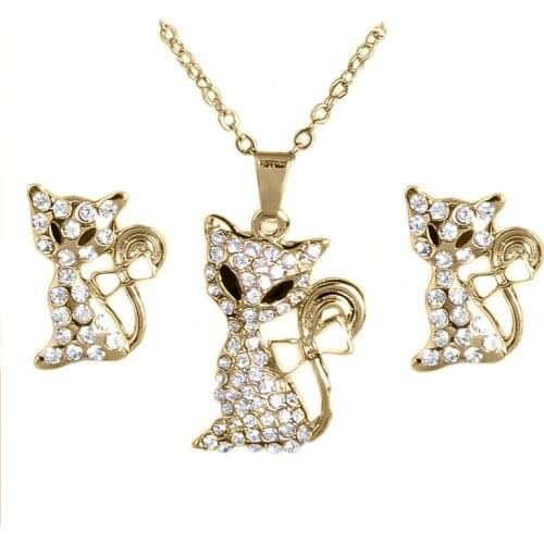 MISANANRYNE Jewelry Sets Gold Color Cute Fox Austrian Crystal Necklace Earring Chain Womens Jewelry for Women Party New