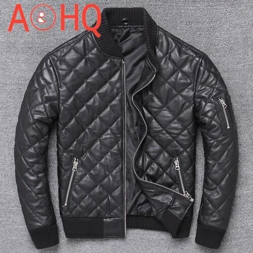 Motorcycle Genuine Sheepskin Leather Jacket Men Clothing Baseball Clothes Winter Coat Mens Warm Jackets Veste LXR867