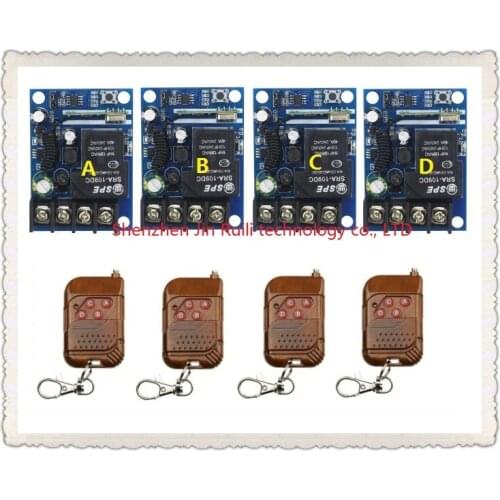 New DC12--48V 1CH 10A RFRF wireless remote control switch system 4transmitter and 4 receiver teleswitch For relay Learning Code