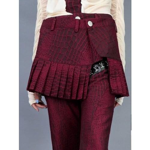 Original designer punk one piece mini skirt all match spring autumn red wine black a line pleat goth dark short skirts
