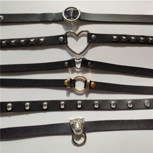 2021 Hot Punk Harajuku Collar Necklace Heart Bracelet PU Leather Leopard head Choker Punk Goth Handmade Rivets Neck Jewelry