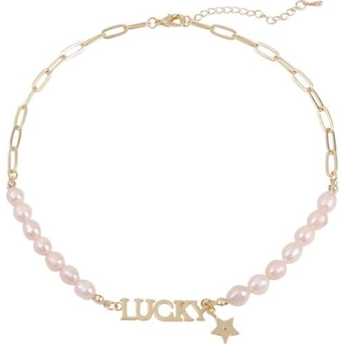 RZ087 Pearl Letter Necklace Retro Niche Design Sense Clavicle 2021 New Female Llight Luxury High Sense Necklace