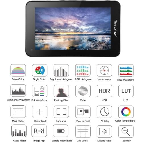 R6 UHB 5.5 Inch Camera Field Monitor 4K Input & Output FHD 1920 * 1080 Touchscreen 3D LUT HDR Monitoring for DSLR Camera