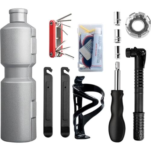 Portable Bike Repair Tools Outdoor Cycling Hex Wrench Mini Pump Puncture Repairing Bottle Holder Maintenance Set