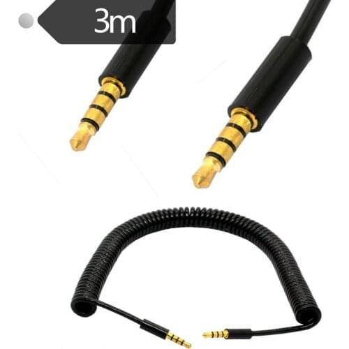 Gold-plated 4-stage spring telescopic audio male to male spiral car AUX audio cable DC3.5 male to male 3 meters
