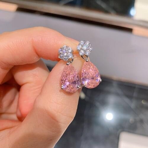 Sparkling Crystal Ruby Gemstone 925 Silver Needle Earrings Hypoallergenic Belt Diamond Zircon Fashion Citrine Pink Quartz
