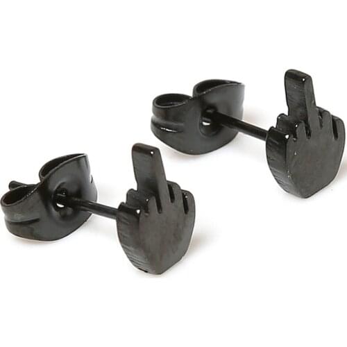 1 Piece Rock Punk Style Hand-polished Raise Middle Finger Hypoallergenic Titanium Steel Unisex Earrings 3 Colors