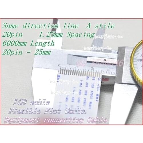 1.25mm Spacing + 6000mm Length +20P A / same direction line Soft wire FFC Flexible Flat Cable. 20P *1.25A *6000MM