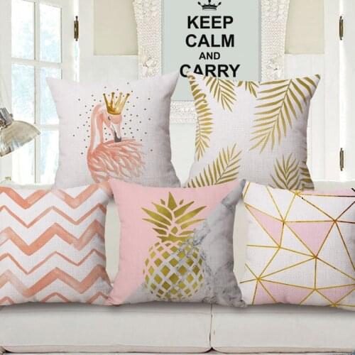 Nordic Modern Golden Dream Big Cushion Cover Yellow Pineapple Feather Flamingo Geometric Plaid Cushion Covers Linen Pillow Case