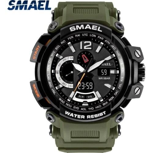 SMAEL Cool Sport Watches For Men Dual Time PU Strap Chronograph Wristwatches Fashion Alarm Military Men’s Watches 1702