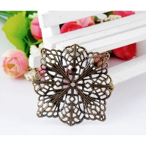 Free shipping Retail 4 Antique Bronze Filigree Flower Wraps Connectors Metal Crafts Gift Decoration DIY Findings 4.7x4.7cm F0436