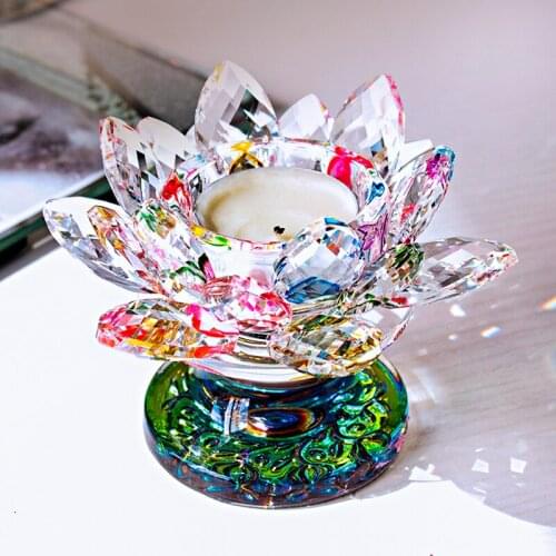 H&D Crystal Glass Lotus Flower Candle Tea Light Holder Buddhist Candlestick Home Wedding Holiday Party Decoration Accessories