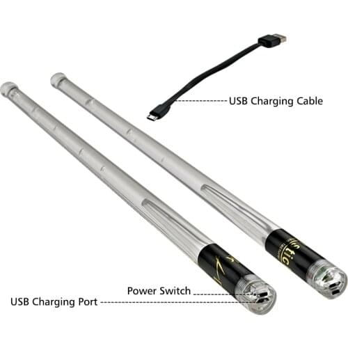LED Light Up Drumsticks Jazz Drum Sticks 15 Gradient Colorful Lights USB Charging with ON/OFF Switch Drumstick Drum Accessories
