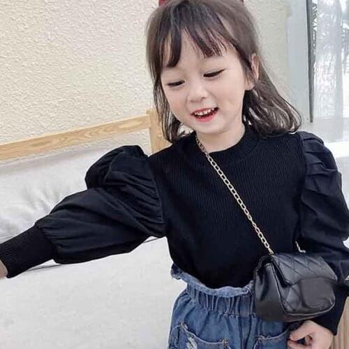 Girls Puff Sleeve Sweater Autumn Style Baby Kids Fashion Clothing European American Style Childrens Sweet Long Sleeve Top