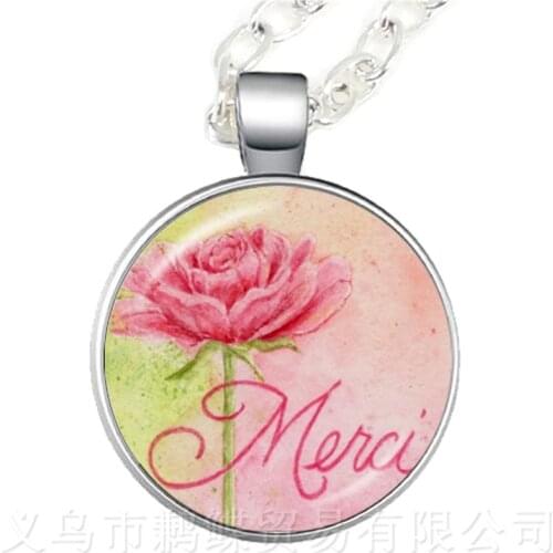 Thank You Teacher Necklace 25mm Glass Cabochon Pendant Merci Maitresse Glass Dome Handmade Jewlery Sweater chain For Gratitude