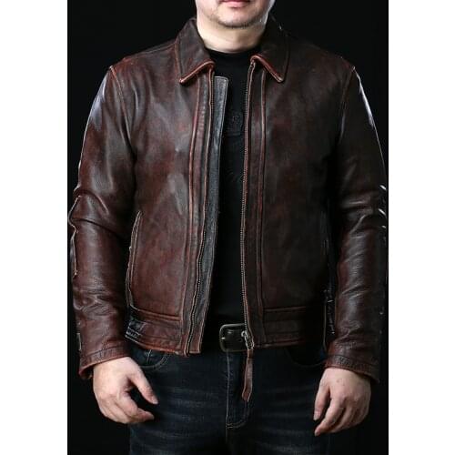 YR!Free shipping.sales.Vintage brown Heavy leather jacket.men quality thick cowhide leather clothes.rider leather clothes