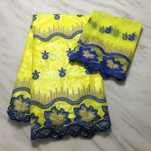 Yellow Guinea Bazin Riche Brode Lace Fabrics With Stones 5+2 Yards Nigeria African Rhinestones Basin Wedding Prom Laces Material
